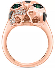 [14K, 1/3 Ct. T.W.] Rose Gold Diamond & Emerald Accent Panther Ring