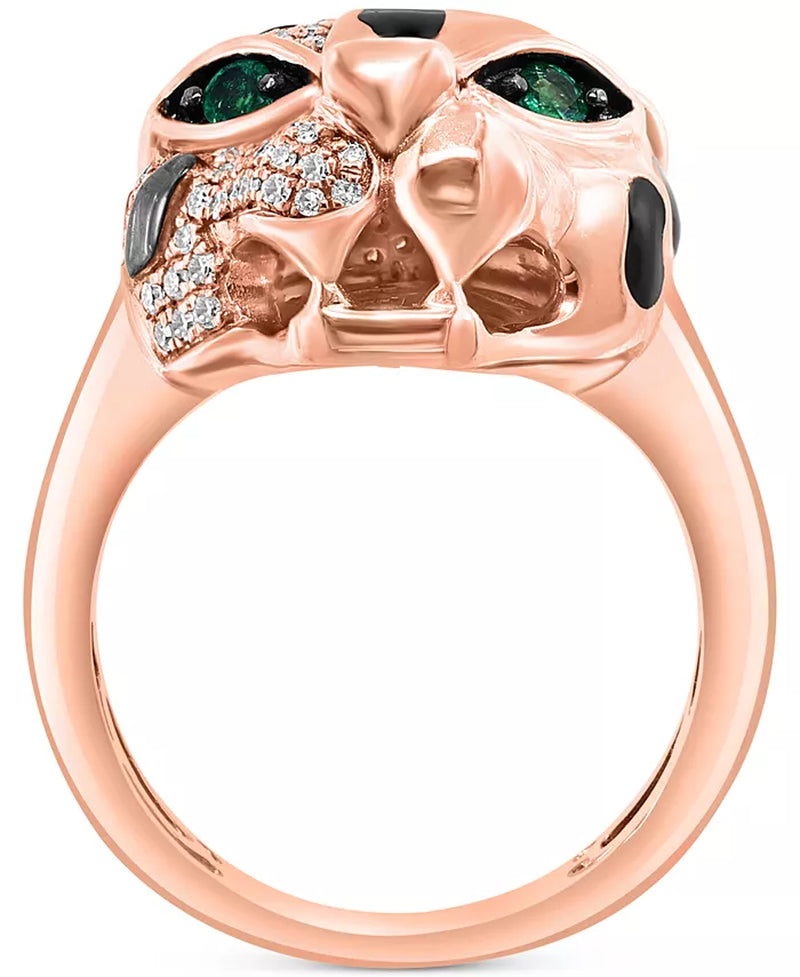 [14K, 1/3 Ct. T.W.] Rose Gold Diamond & Emerald Accent Panther Ring