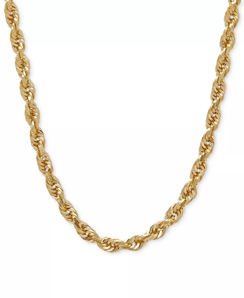 [14K] Solid Gold Men's Glitter Rope 22" Chain Necklace (4Mm)