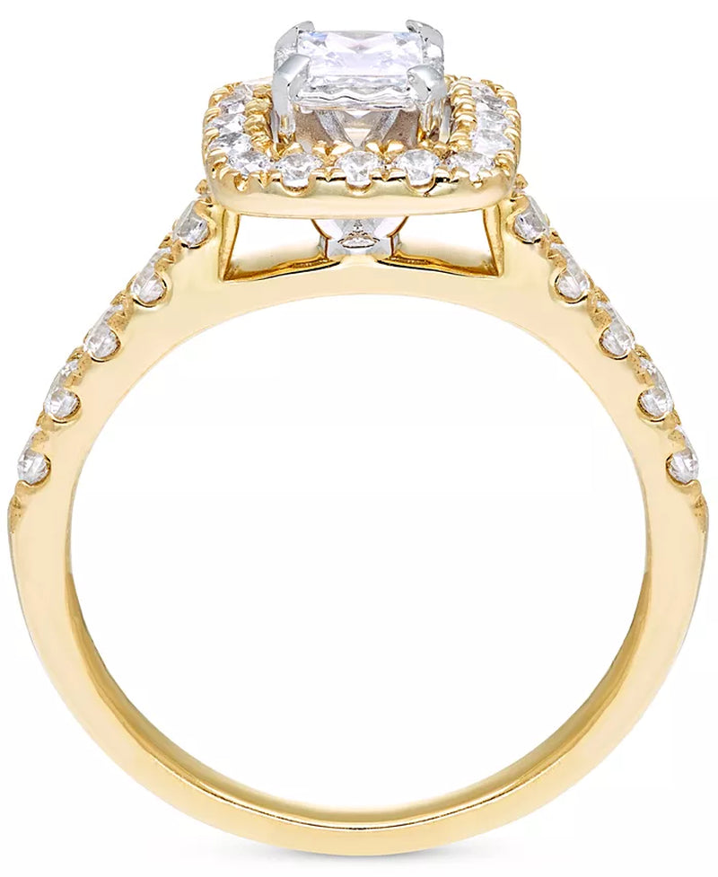 [14K, 1 Ct. T.W.] Gold Diamond Princess Halo Engagement Ring