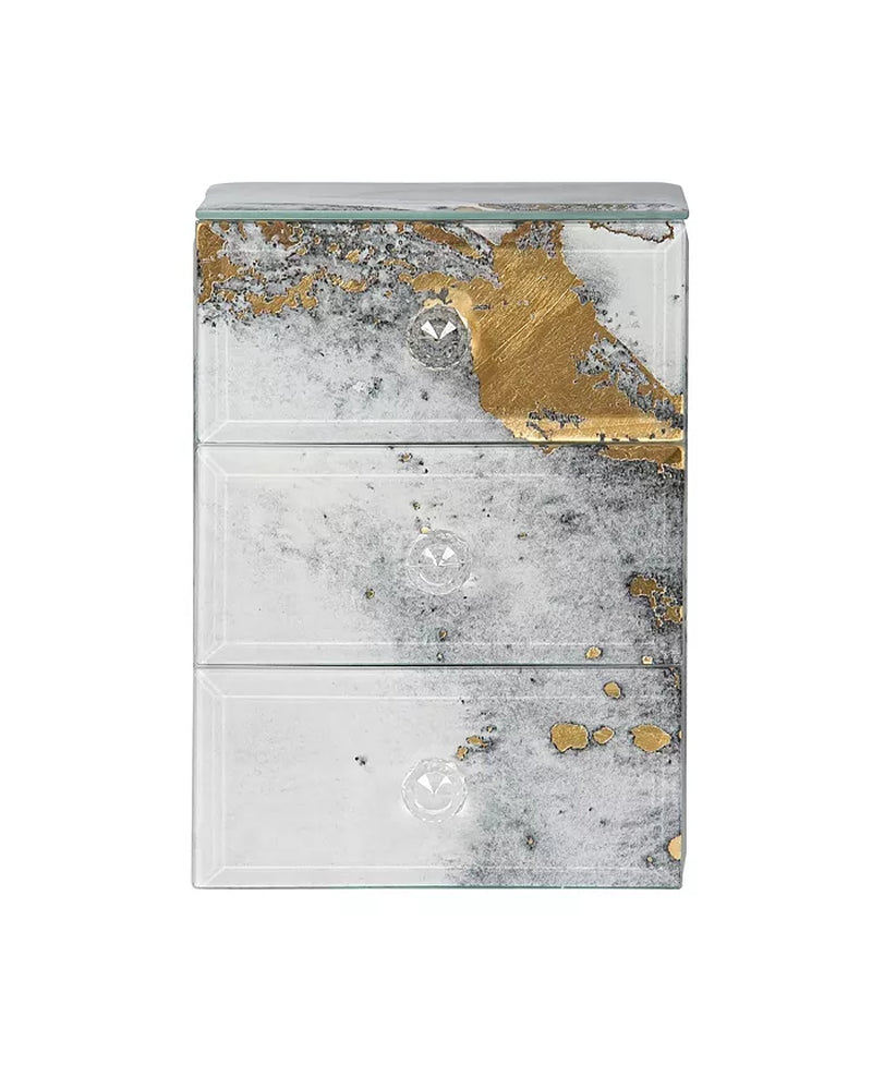 Maura Marbled Glass Jewelry Box with Gold Accents