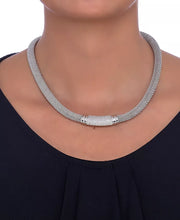 [3/4 Ct. T.W.] Sterling Silver Diamond Pavã© Dew Drop Bar Mesh Collar Necklace