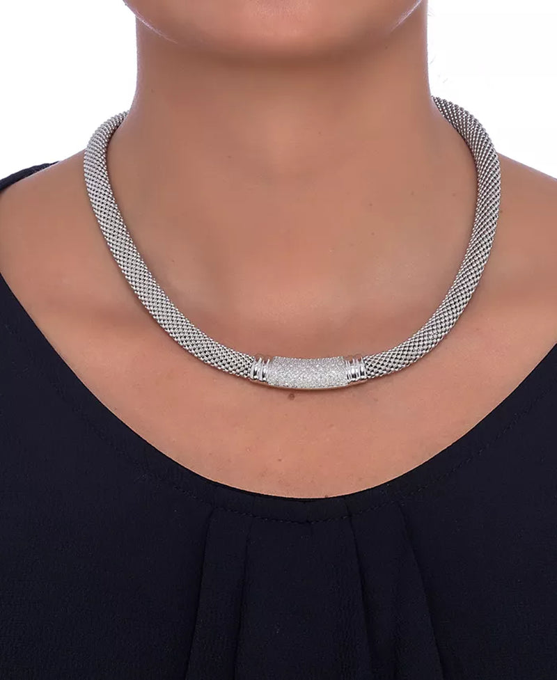 [3/4 Ct. T.W.] Sterling Silver Diamond Pavã© Dew Drop Bar Mesh Collar Necklace