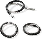 Stering Silver Icon Collection Bracelet, 7.5MM,  8MM Braided Black Rubber Cord Double Wrap Bracelet with Hook Clasp