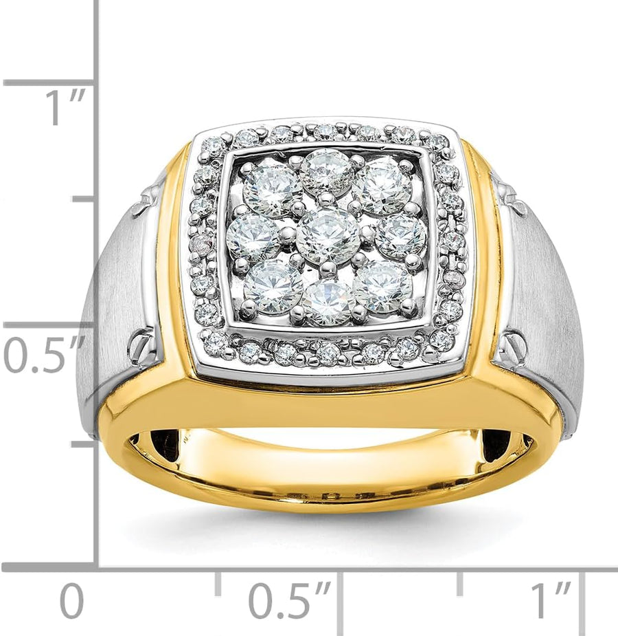 Avariah Gold Ibgoodman 14K Two-Tone Men'S Polished and Satin 1 Carat AA Quality Diamond Square Cluster Ring - Ring Size 10.0