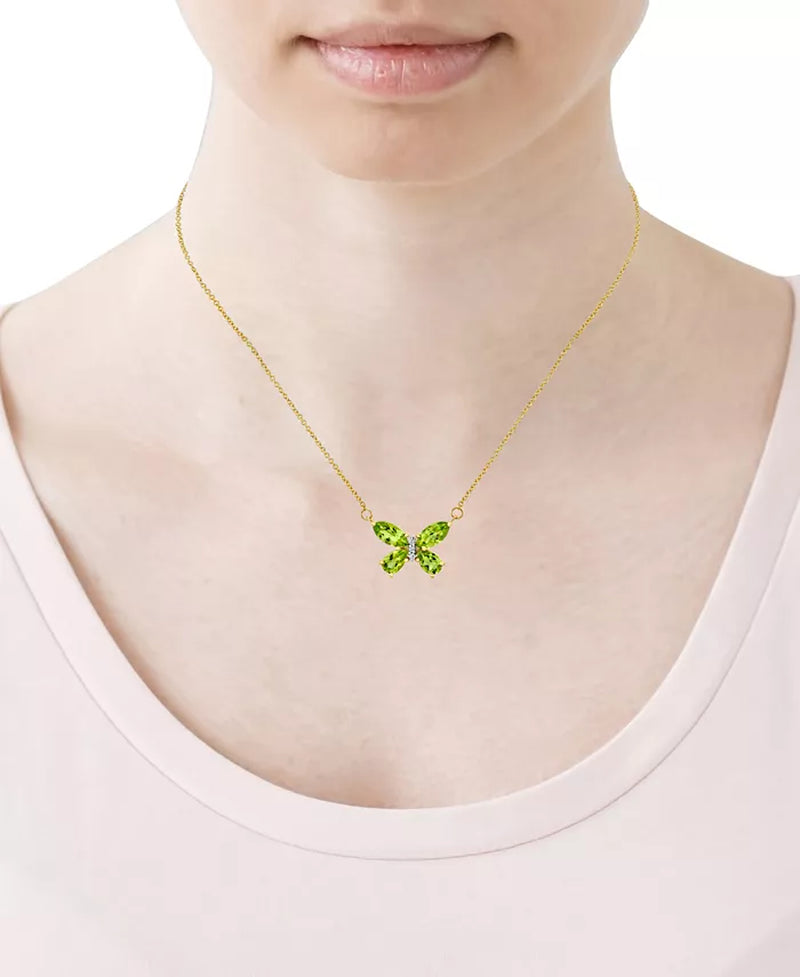 [14K, 2 Ct. T.W.] Gold Peridot & Diamond Accent Butterfly Pendant