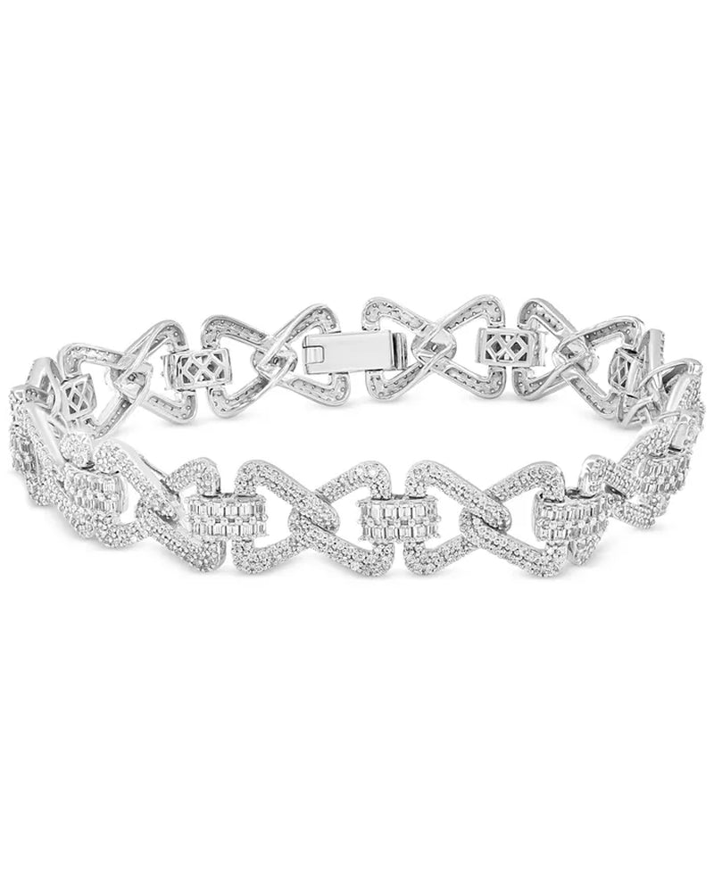 [14K, 3 Ct. T.W.] White Gold Diamond Baguette & Round Bracelet