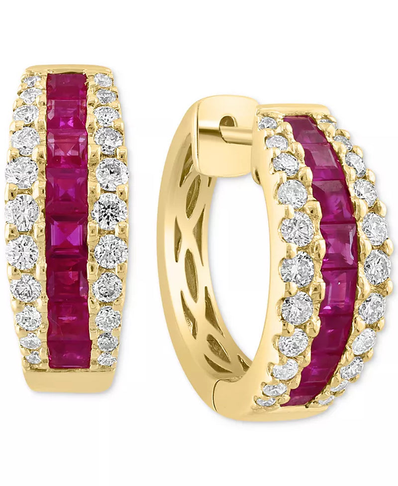 [14K] Gold Ruby (1-5/8 Ct. T.W.) & Diamond (3/4 Ct. T.W.) Small Hoop Earrings