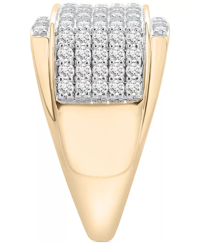 [10K, 2 Ct. T.W.]  Gold Mens Diamond Multi Row Cluster Ring