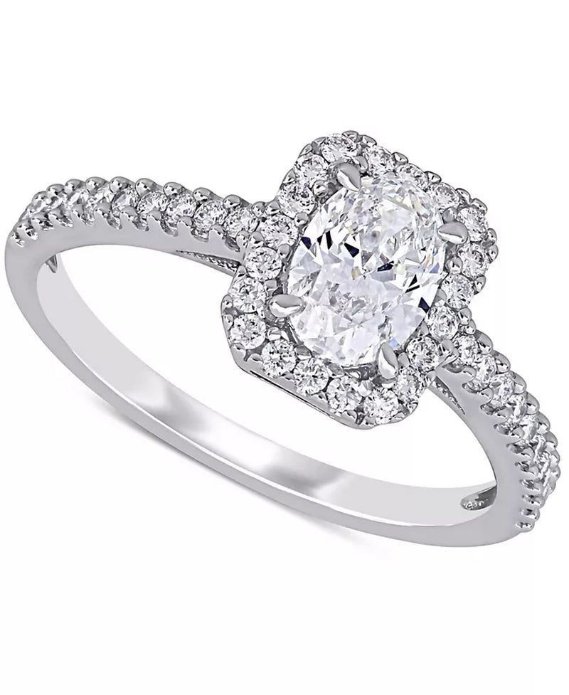 Diamond Oval Center Halo Engagement Ring (1 Ct. T.W.) in 14K White Gold