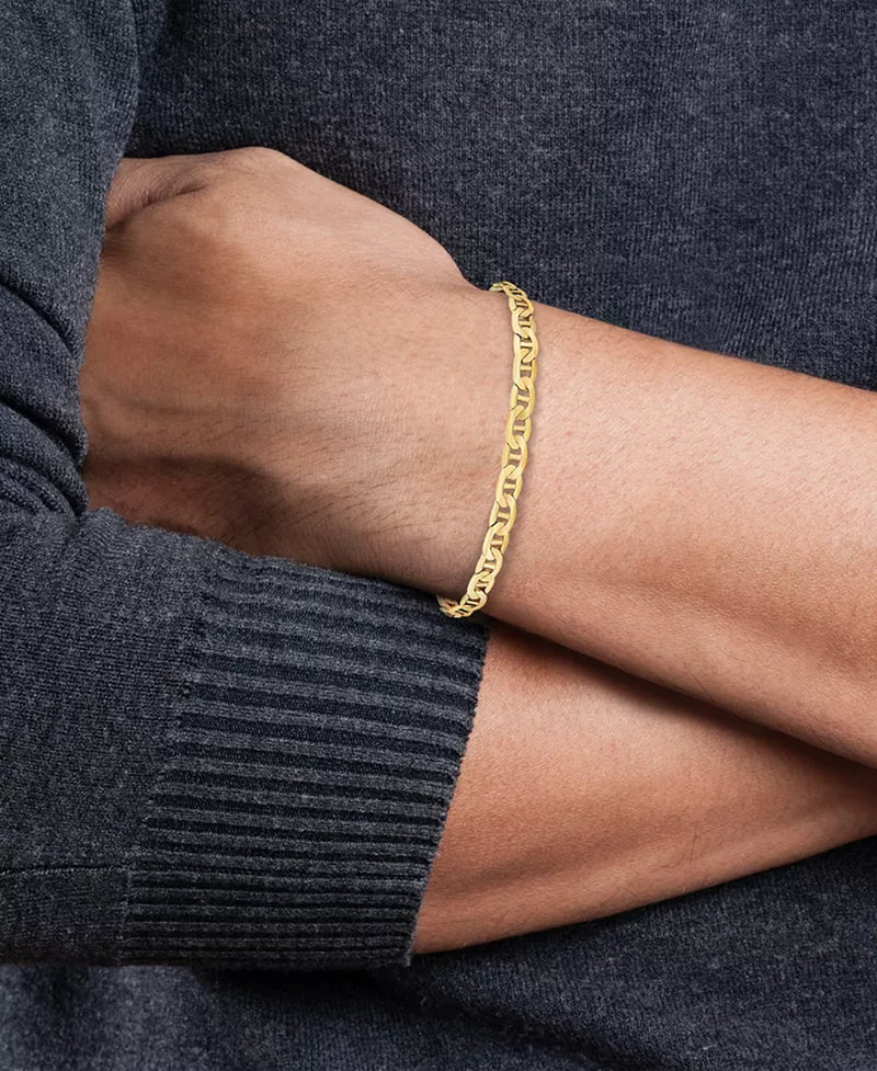 [10K, 5-5/8Mm] Gold Men's Solid Mariner Chain Bracelet
