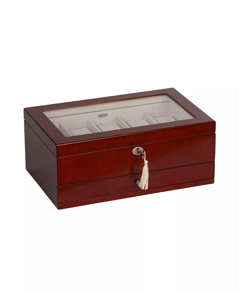 Classical Glass Top Wooden Watch & Jewelry Box