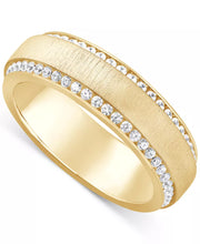 [10K, 1 Ct. T.W.] Gold  Diamond Border Textured Eternity Band