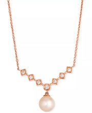 [14K, 1/5 Ct. T.W.] Rose Gold Pink Freshwater Pearl & Nude Diamond Statement Necklace