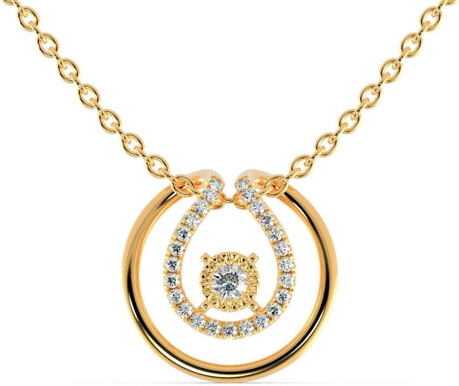 [14K, 18K, 0.26 Ct] Gold Circle Solitaire Style Pendant Necklace Natural Round Diamonds Necklace