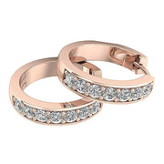 [14K, 0.25 Ct] White Yellow Rose Gold With Natural Diamond Hoop Earrings Pave Set 