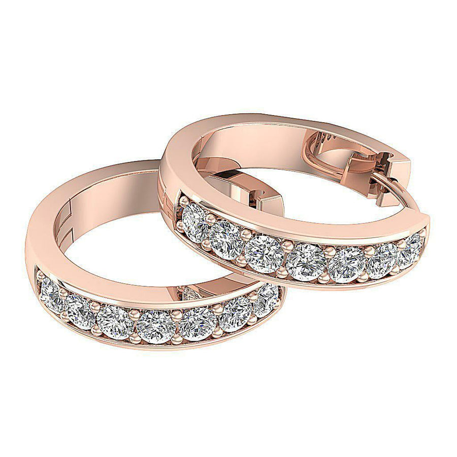 [14K, 0.25 Ct] White Yellow Rose Gold With Natural Diamond Hoop Earrings Pave Set 