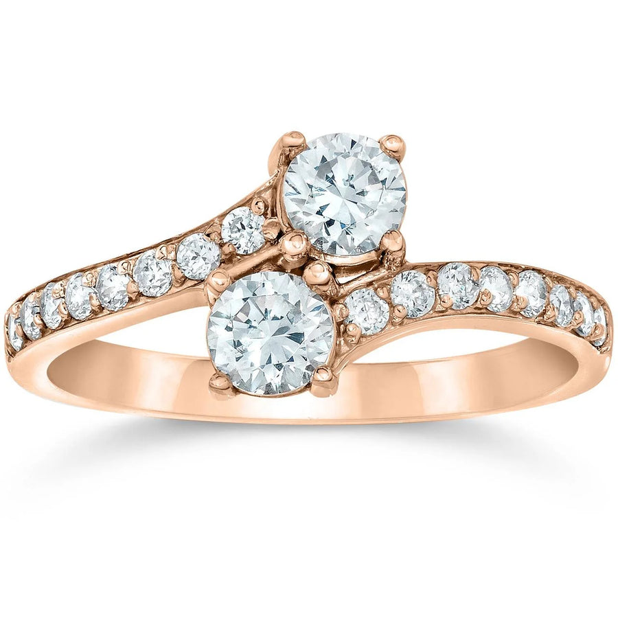 [14K, 1 Carat] Rose Gold Forever 2-Stone Diamond Engagement Ring