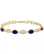 [3-3/4 Ct. T.W] 14K Gold Sapphire & [1/8 Ct. T.W] Diamond Mariner Tennis Link Bracelet