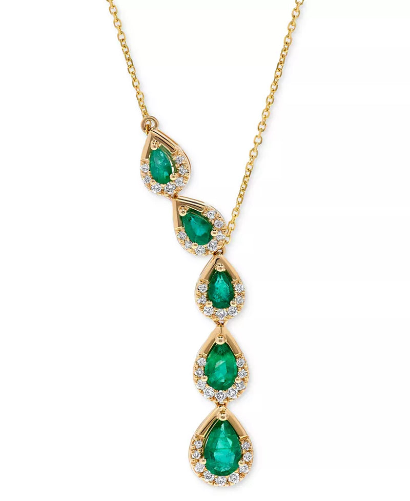 [14K] Gold Emerald (1-5/8 Ct. T.W.) & Diamond (1/3 Ct. T.W.) Lariat Necklace 