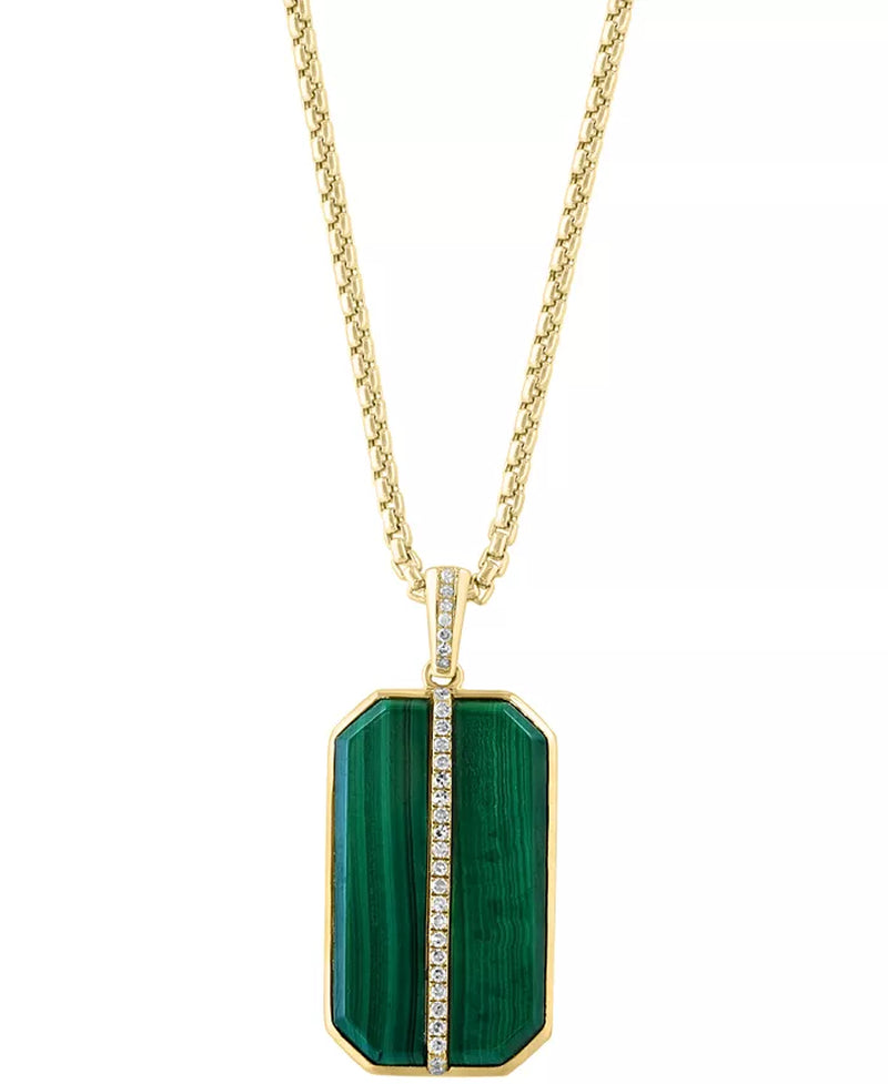 [1/6 Ct. T.W.] Gold-Plated Sterling Silver Malachite & Diamond 22" Dog Tag Necklace