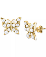 [14K, 2 - 2-1/2Mm] Gold  Freshwater Pearl & Diamond Accent Butterfly Stud Earrings