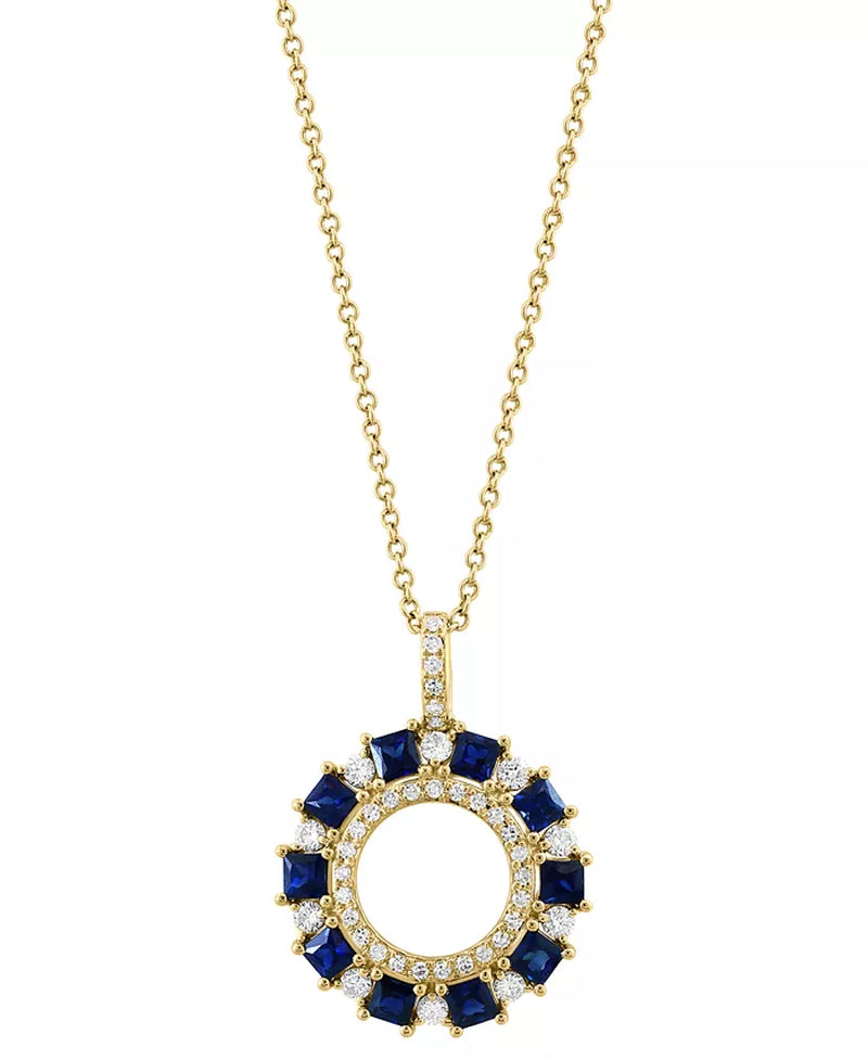 [14K] Gold Sapphire (3/4 Ct. T.W) & Diamond (1/3 Ct. T.W.) Circle 18" Pendant