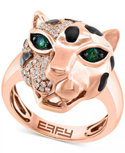 [14K, 1/3 Ct. T.W.] Rose Gold Diamond & Emerald Accent Panther Ring