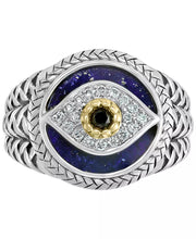 [14K, 1/10 Ct. T.W.] Multi-Gemstone & Diamond Evil Eye Ring in Sterling Silver