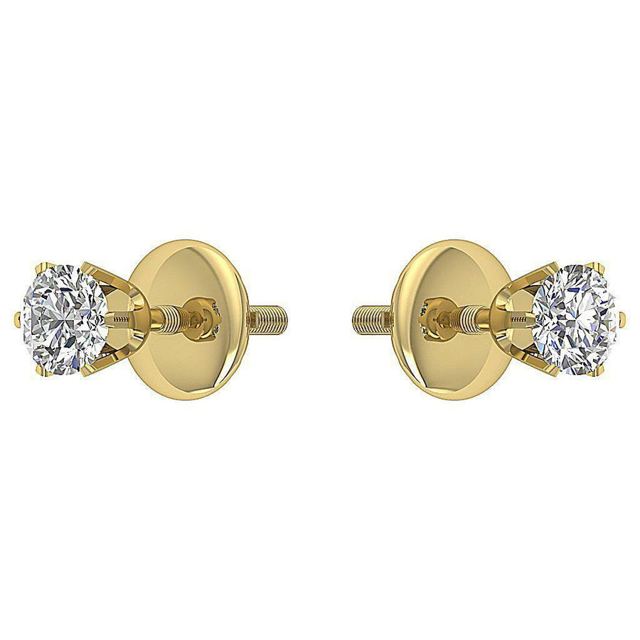 [14K, 0.30 Ct] Yellow Gold Solitaire Studs Earrings Natural Round Cut Diamond