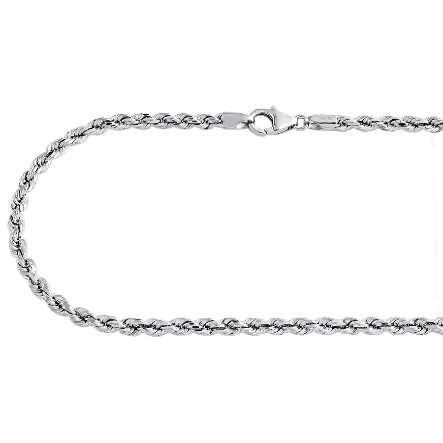 10K White Gold 3.25Mm Semi Solid Diamond Cut Rope Link Chain Necklace 18 Inch