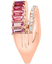 [14K] Rose Gold  Ruby (1/3 Ct. T.W.), Pink Tourmaline (1-1/10 Ct .T.W.) & Diamond (1/8 Ct. T.W.) Ombrã© Crossover Ring