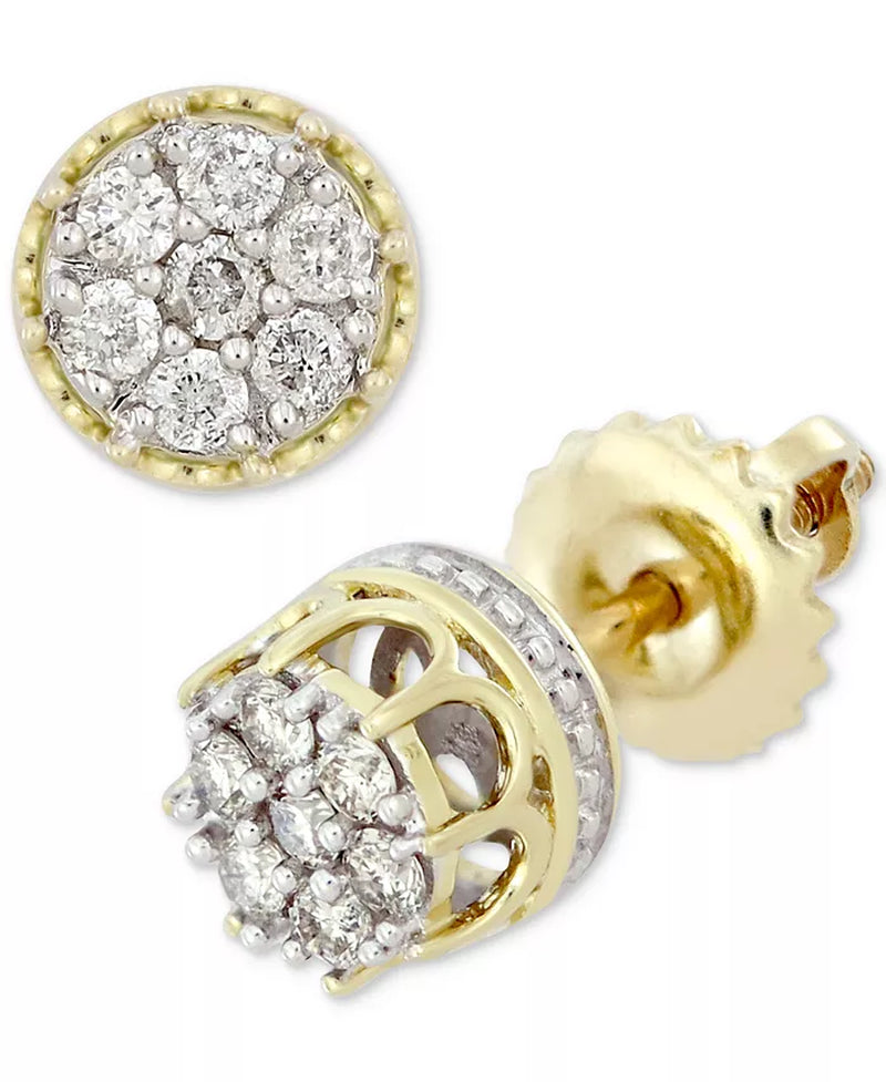 [10K, 1/6 Ct. T.W.] Gold Men's Diamond Cluster Stud Earrings