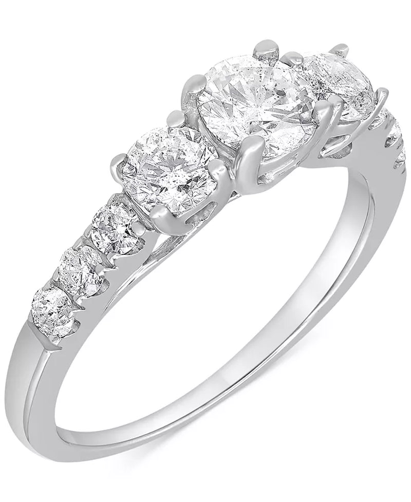 [14K, 1-1/2 Ct. T.W.] White Gold Diamond Three Stone Engagement Ring