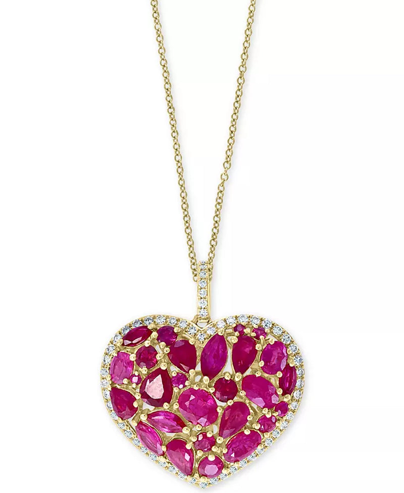 [14K] Gold Ruby (4-3/4 Ct. T.W.) & Diamond (1/3 Ct. T.W.) Heart 18" Pendant