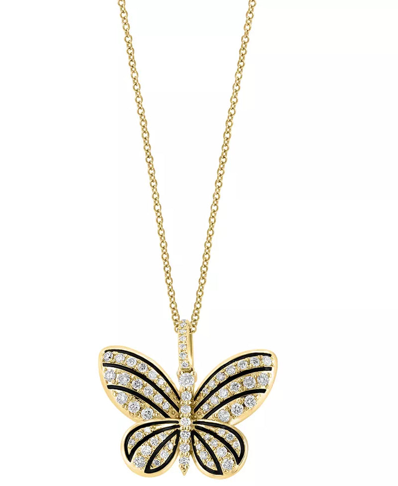 [14K, 3/4 Ct. T.W.] Gold Diamond Butterfly 18" Pendant