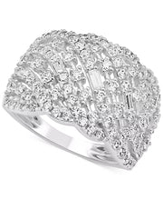 [14K, 1-1/2 Ct. T.W.] White Gold Diamond Round & Baguette Diagonal Cluster Ring