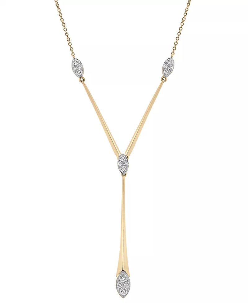 [14K, 1/2 Ct. T.W.]  Gold Diamond Cluster Elongated Lariat Necklace