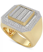 [10K, 1-1/4 Ct. T.W.] Gold Men's Diamond Round & Baguette Square Halo Cluster Ring