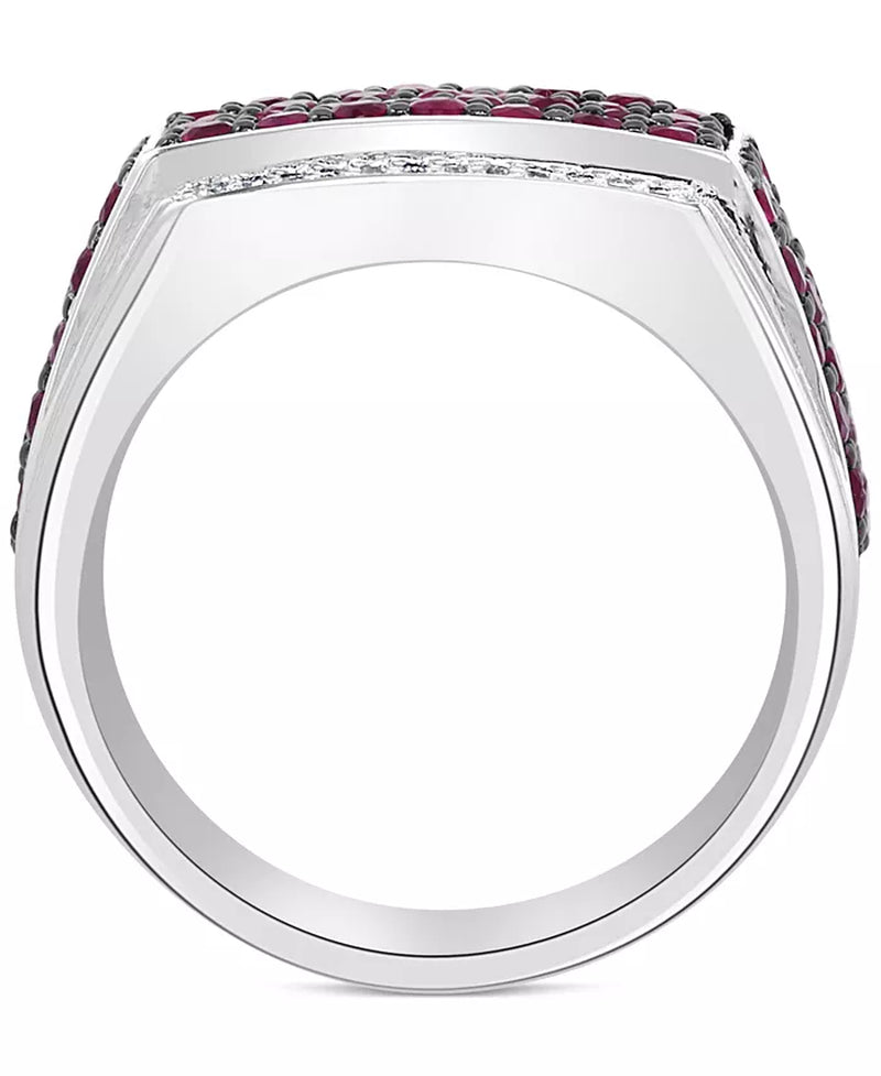 [2-1/2 Ct. T.W.] Men'S Ruby & Diamond (1/10 Ct. T.W.) Ring in Sterling Silver