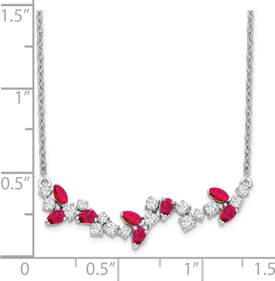 [14K] White Gold Ruby & Diamond 18 Inch Floral Bar Necklace