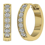 [14K, 0.25 Ct] White Yellow Rose Gold With Natural Diamond Hoop Earrings Pave Set 