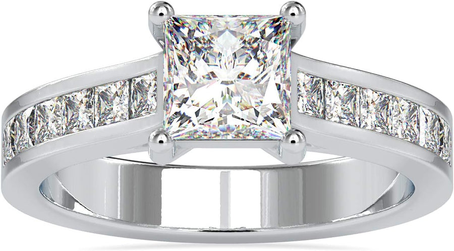 [18K, 0.69 Ct] Yellow Gold Princess Cut Moissanite White Diamond Engagement Ring