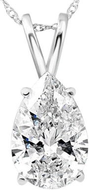 [14K, 2Ct] White Gold Certified Pear Shape Diamond Solitaire Pendant Necklace