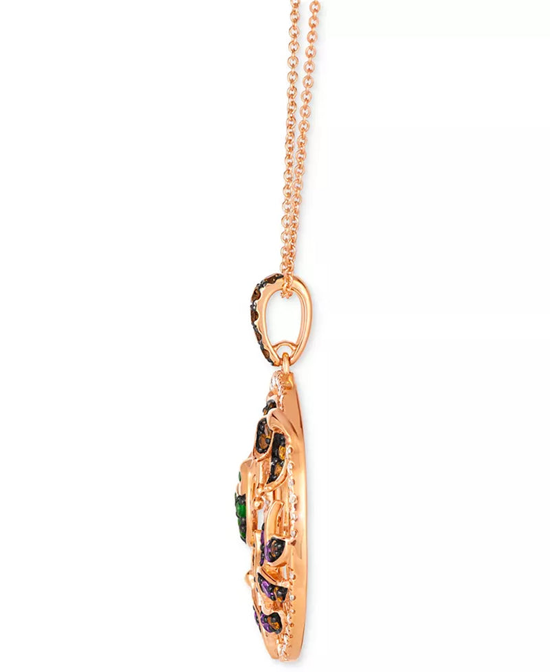 [14K] Gold Multi-Gemstone (1/2 Ct. T.W.) & Diamond (1/2 Ct. T.W.) Hummingbird Adjustable 20" Pendant