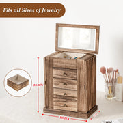 Jewelry Box for Women, 5 Layer Large Wood Jewelry Boxes for Necklaces Earrings Rings Bracelets, Rustic Wooden Jewelry Organizer Box with 4 Drawers and Mirror