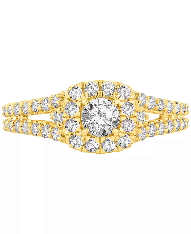 [14K, 1 Ct. T.W.] Yellow Gold Diamond Halo Engagement Ring