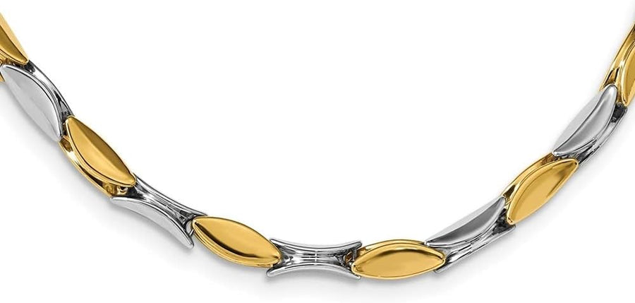 [14K] Gold Two-Tone Polished Fancy Link Necklace With Lobster Claw