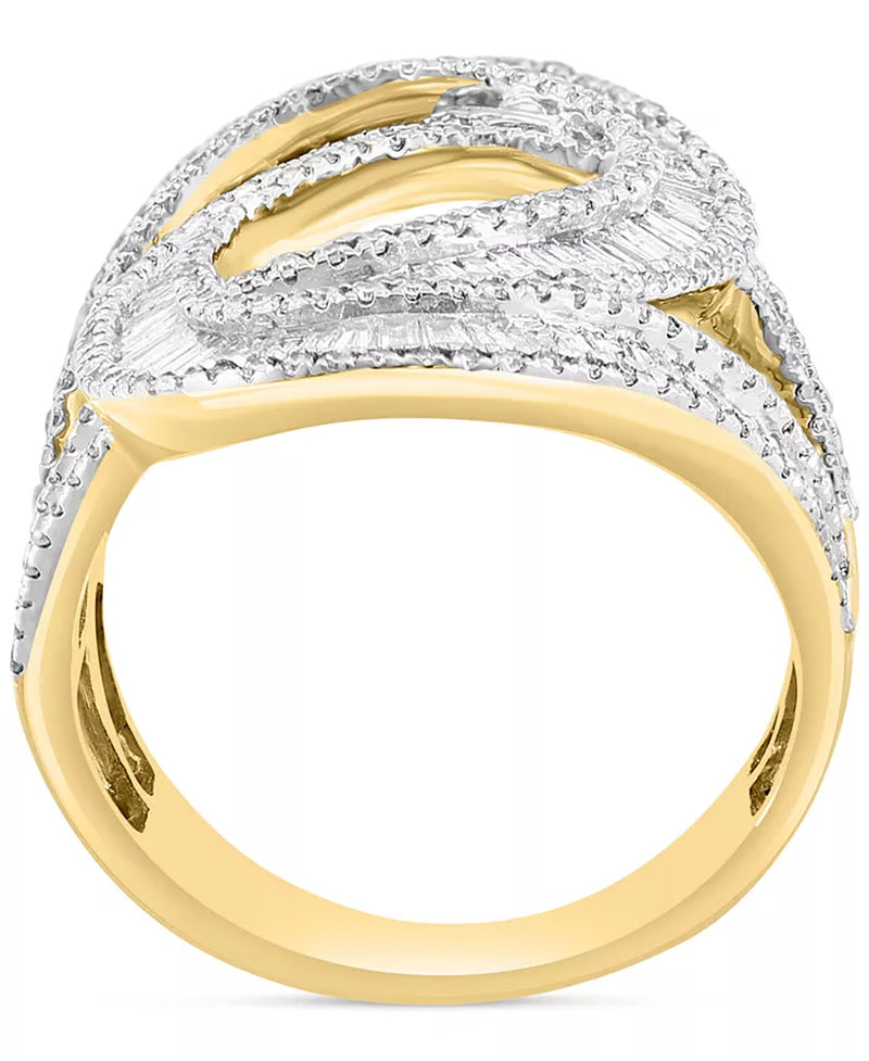 [14K, 2-1/10 Ct. T.W] Gold  Diamond Baguette Swirl Statement Ring