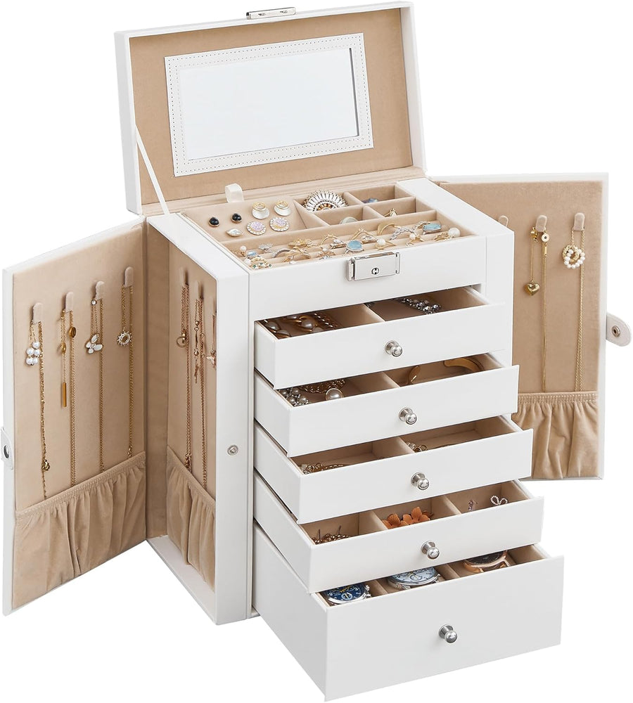 6 Tier Jewelry Box - 5 Drawers, Large Capacity, Mirror, Lockable, Jewelry Organizer